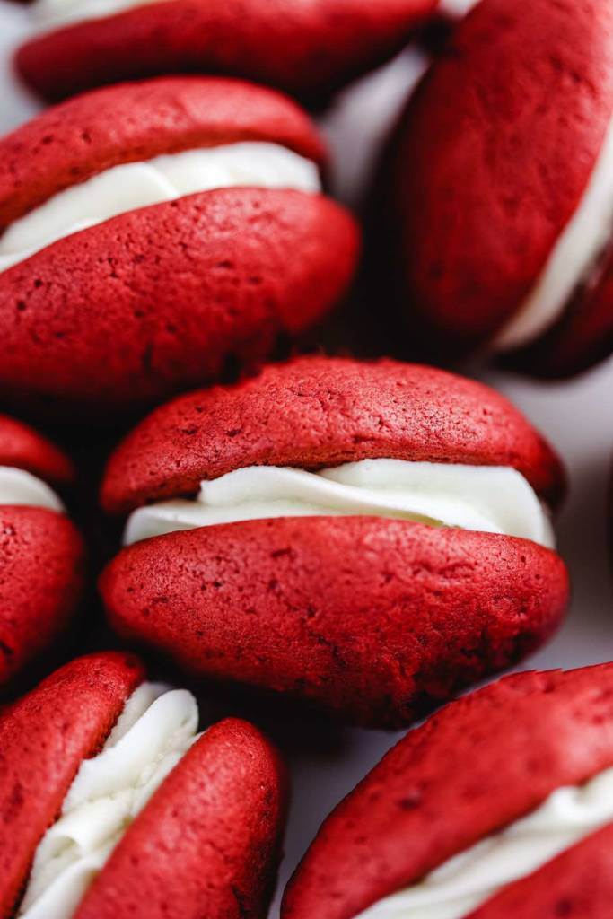 Red Velvet Whoopi Pies with cream cheese filling
